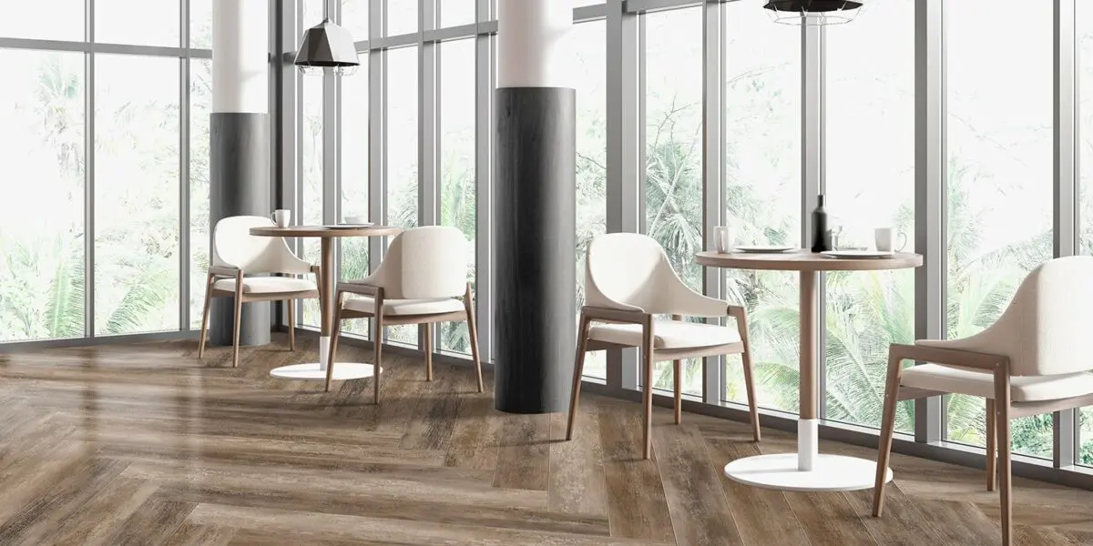 Bright cafe with glass windows
