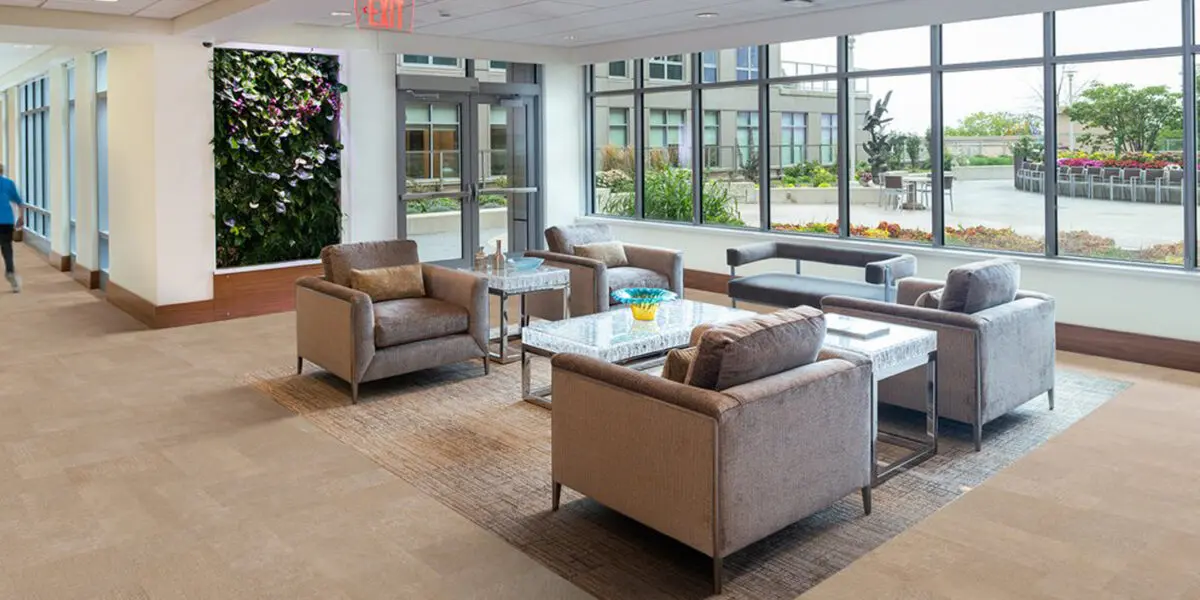 Office lounge featuring a vertical garden