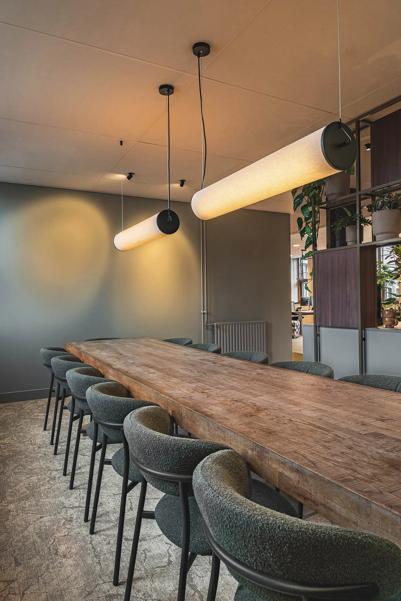 Modern dining room with wooden table