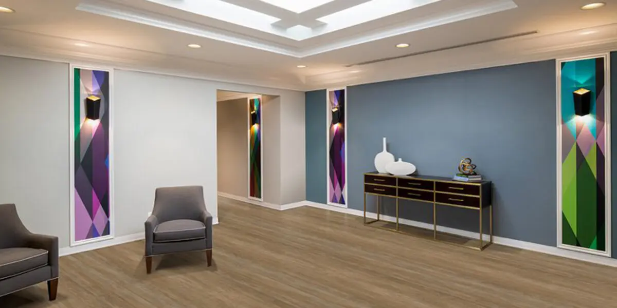 Modern living room with abstract art